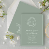 Invitation QR Code Sage Green Leafer Crest Monogram Mariage