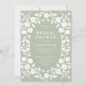 Invitation QR Code Sage Vert Blanc Folk Fête des mariées Flor (Devant)