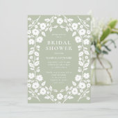 Invitation QR Code Sage Vert Blanc Folk Fête des mariées Flor (Debout devant)