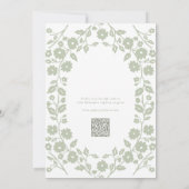 Invitation QR Code Sage Vert Blanc Folk Fête des mariées Flor (Dos)