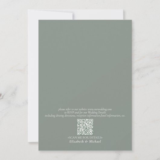 Invitation QR Code Sage Vert Rustique Mariage de script de bo (Dos)