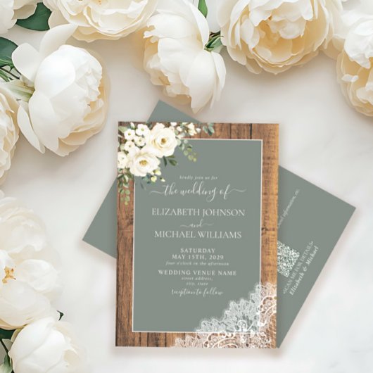 Invitation QR Code Sage Vert Rustique Mariage de script de bo