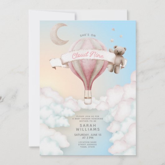 Invitation QR Code She's On Cloud Neuf Baby shower rêvé (Devant)