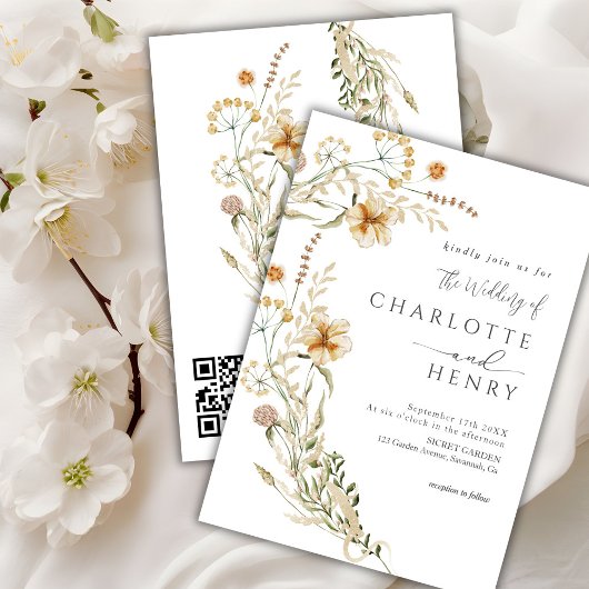 Invitation QR Code Simple Fleur sauvage Garden Wedding