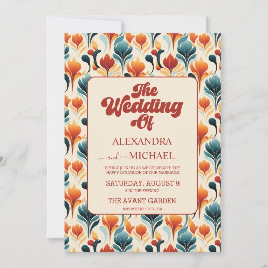 Invitation QR Code Super rétro les années 70 Mariage floral (Devant)