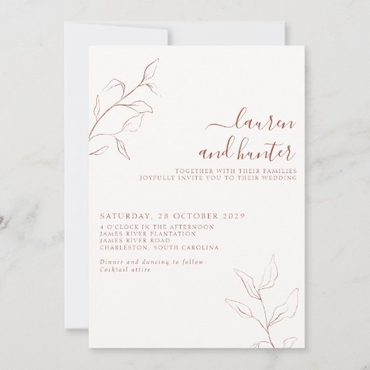 Invitation QR Code Terracotta Burnt Orange Botanique Mariage (Devant)
