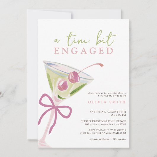 Invitation QR Code Tini Bit Engaged Martini Bridal Shower (Devant)