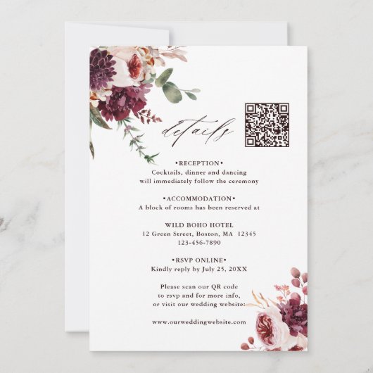 Invitation QR Code Tout en un Automne Romance Mariage (Dos)