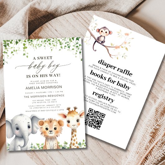 Invitation QR Code tout en un Baby shower Safari tropical
