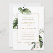 Invitation QR Code Tout en un Feuille Tropical Mariage Or (Devant)