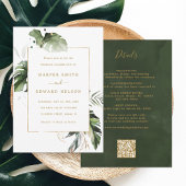 Invitation QR Code Tout en un Feuille Tropical Mariage Or