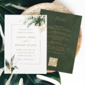 Invitation QR Code Tout en un Feuille Tropical Mariage Or