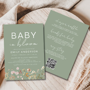 Invitation QR Code tout en un Fleur sauvage bébé dans une dou