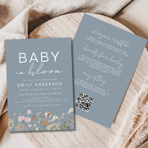 Invitation QR Code tout en un Fleur sauvage bébé dans une dou