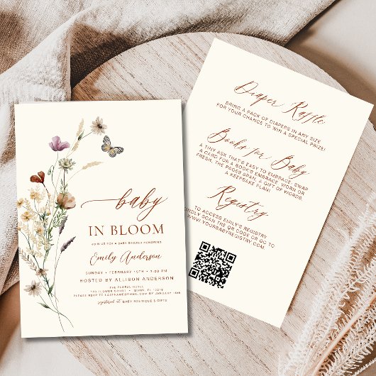 Invitation QR Code tout en un Fleur sauvage bébé dans une dou