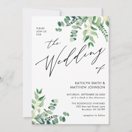 Invitation QR Code tout en un Mariage de verdure Eucalyptus (Devant)