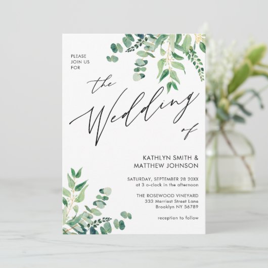 Invitation QR Code tout en un Mariage de verdure Eucalyptus (Debout devant)