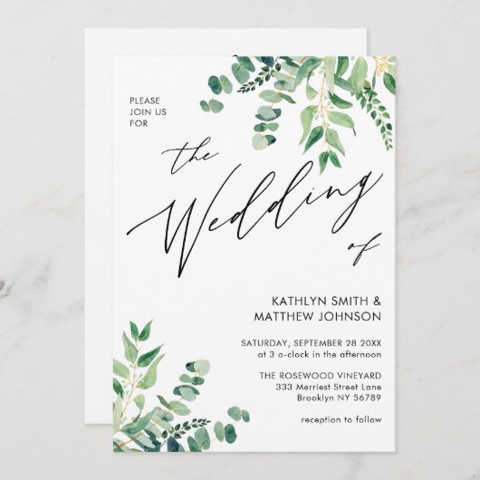 Invitation QR Code tout en un Mariage de verdure Eucalyptus (Devant / Derrière)