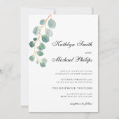 Invitation QR Code tout en un Mariage vert Eucalyptus moderne (Devant)