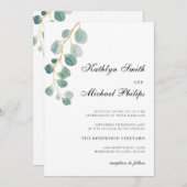 Invitation QR Code tout en un Mariage vert Eucalyptus moderne (Devant / Derrière)