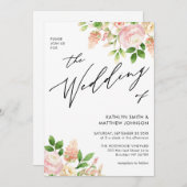 Invitation QR Code Tout en un rose rose Mariage de verdure (Devant / Derrière)