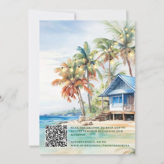 Invitation QR Code Tropical Beach Enregistrer La Date Destina (Dos)