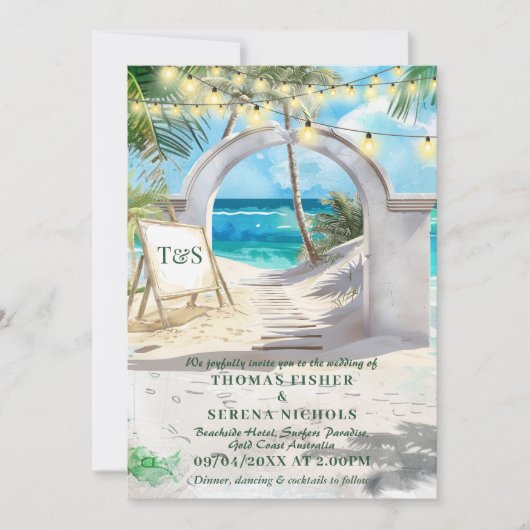 Invitation QR Code Tropical Beach Wedding Destination (Devant)