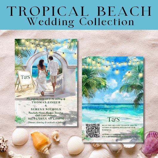 Invitation QR Code Tropical Beach Wedding Destination