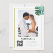 Invitation QR Code Tropical Monstera Feuilles Gold Photo Plag (Dos)