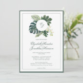 Invitation QR Code Tropical Monstera Orchidées Monogramme Pho (Debout devant)