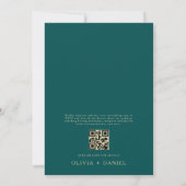 Invitation QR Code Turquoise vert et or minimal Mariage feuil (Dos)