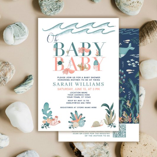 Invitation QR Code Twins Under the Sea Oh Baby Baby shower