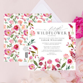 Invitation QR Code Un Petit Fleur sauvage Rose Aquarelle Douc