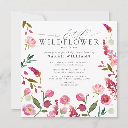 Invitation QR Code Un Petit Fleur sauvage Rose Aquarelle Douc (Devant)