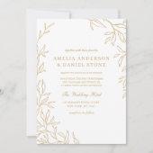 Invitation QR Code Vert Gold Minimal Mariage feuille (Devant)