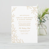 Invitation QR Code Vert Gold Minimal Mariage feuille (Debout devant)