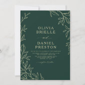 Invitation QR Code Vert Gold Minimal Mariage feuille (Devant)