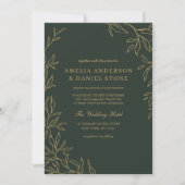 Invitation QR Code Vert Gold Minimal Mariage feuille (Devant)