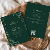 Invitation QR Code Vert Gold Minimal Mariage feuille