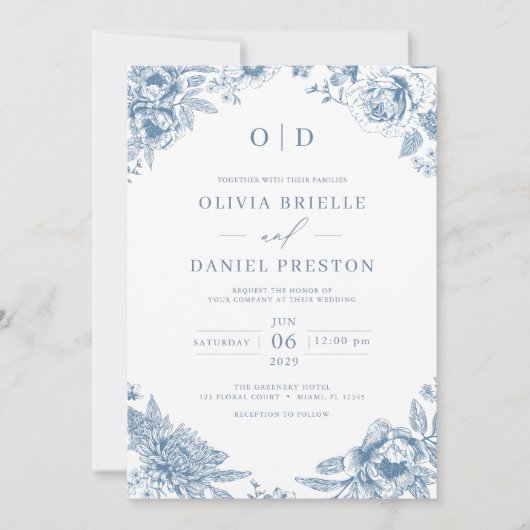 Invitation QR Code Victorien Français Dusty Mariage (Devant)
