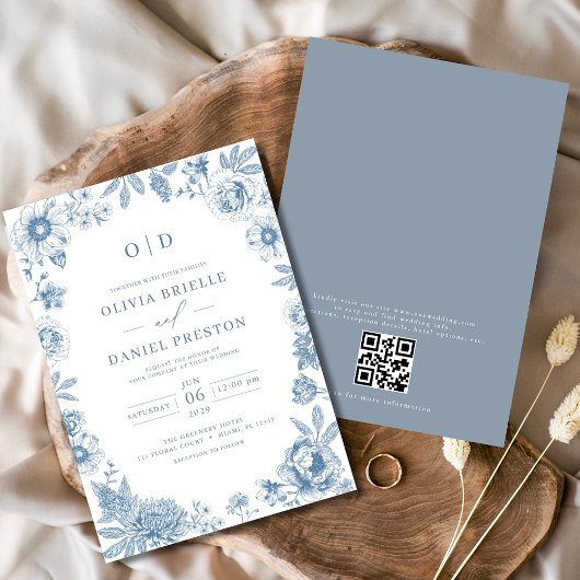 Invitation QR Code Victorien Français Dusty Mariage