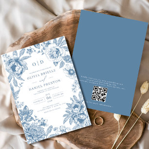 Invitation QR Code Victorien Français Dusty Mariage