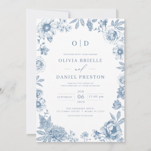 Invitation QR Code Victorien Français Dusty Mariage (Devant)
