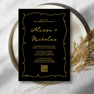 Invitation QR Code Vintage Whimsical Black and Gold Mariage