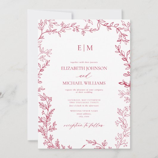 Invitation QR Code Vivid Magenta Elegant Monogramme Mariage (Devant)