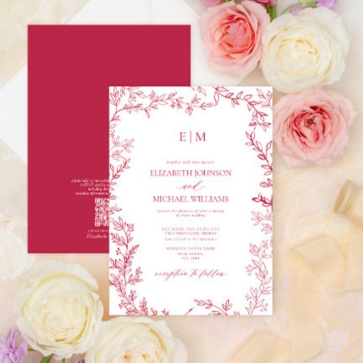Invitation QR Code Vivid Magenta Elegant Monogramme Mariage