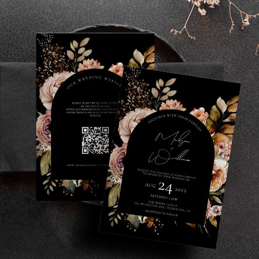 Invitation QR Code Watercolor Flowers Boho Mariage de automne