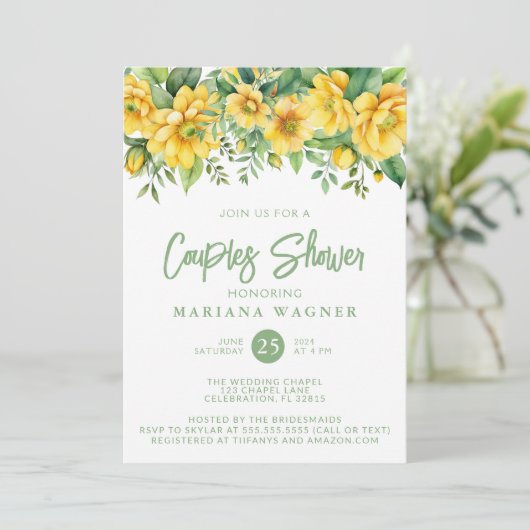 Invitation QR Code Yellow Sage Floral Couples Shower  (Debout devant)
