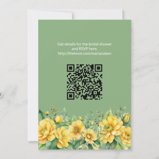 Invitation QR Code Yellow Sage Floral Couples Shower  (Dos)