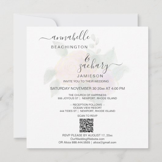 Invitation *~* QR Damask ROSE Parties scintillant RSVP - Mari (Dos)